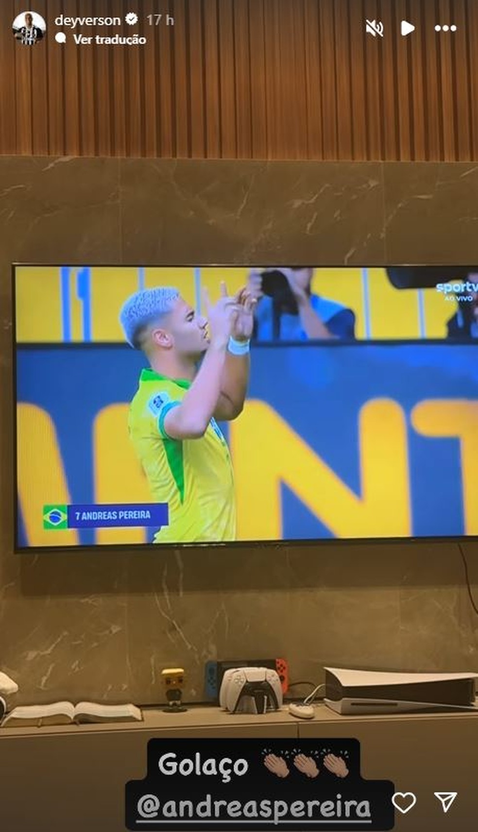 Deyverson se rende a gol de voleio de Andreas Pereira pela seleção — Foto: Reprodução