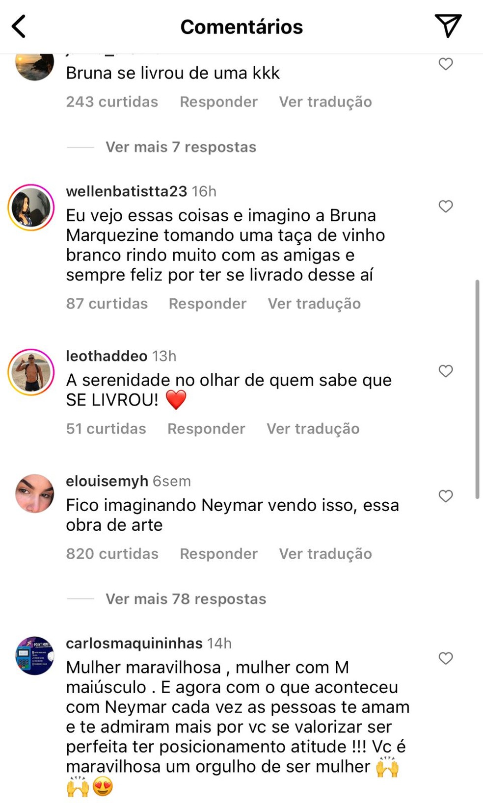 Comentários no post de Bruna Marquezine — Foto: Reprodução/Instagram