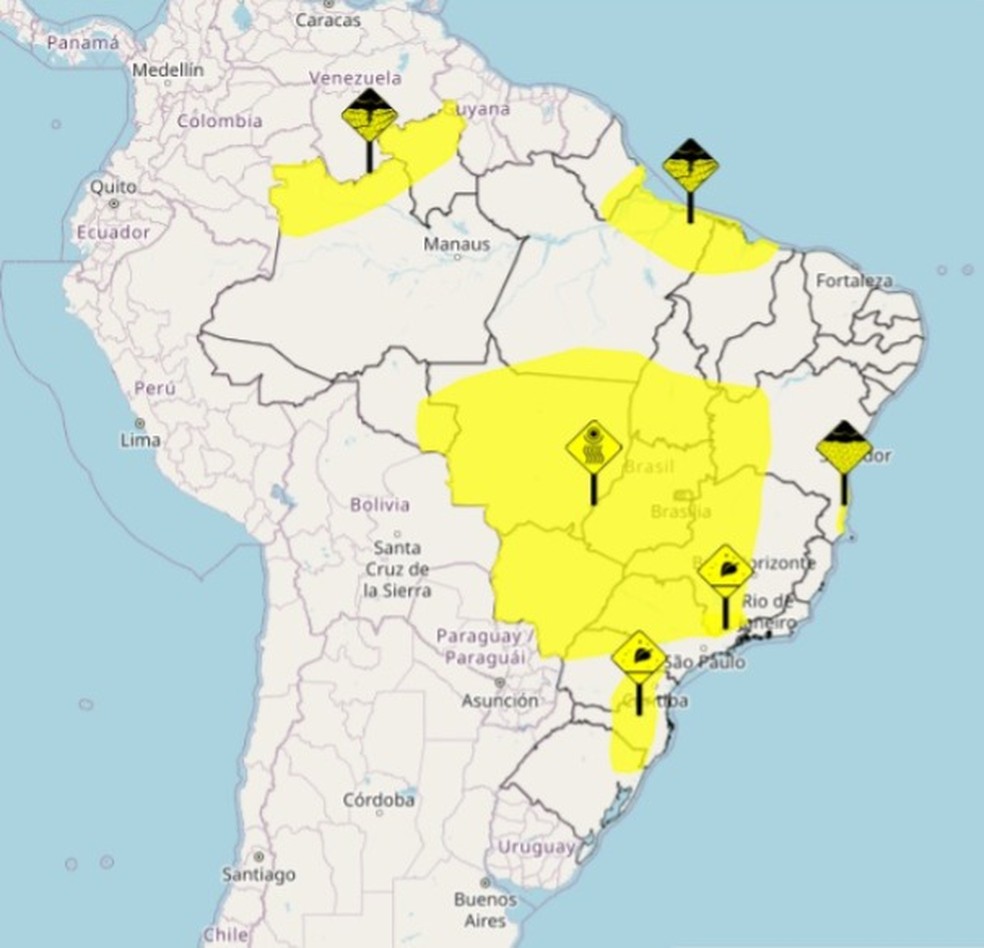 Alertas do Inmet para esta quarta-feira (13) — Foto: Reprodução / Inmet