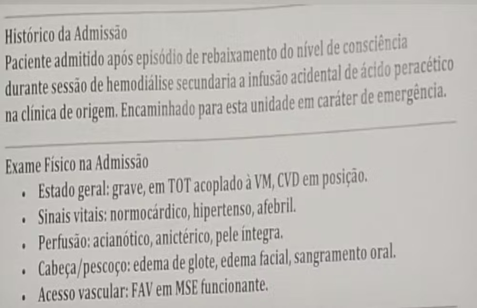 Trecho do boletim médico registrado ao paciente dar entrada no pronto socorro — Foto: Reprodução