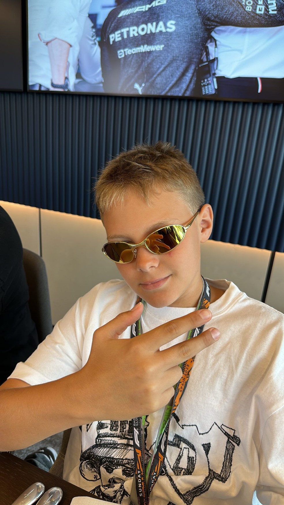 Davi Lucca, filho de Neymar, no GP da Espanha — Foto: Reprodução