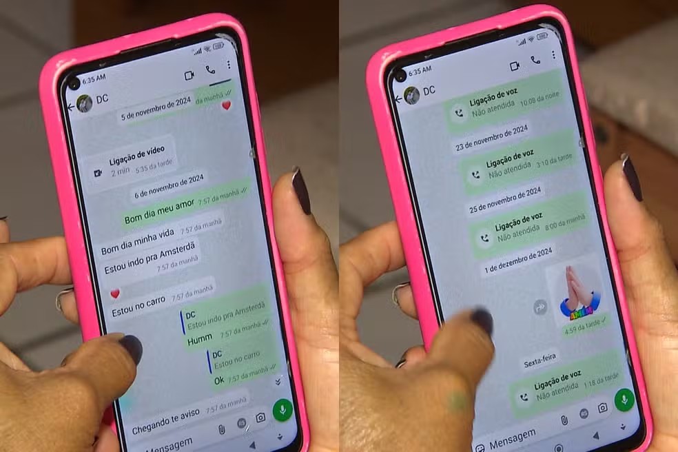 Mãe mostra histórico de mensagens e ligações perdidas com o filho — Foto: TV Paraíba/Reprodução