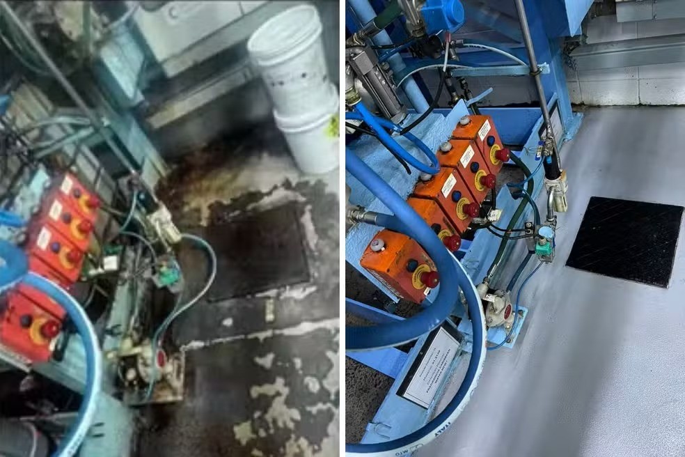 Antes e depois na f&aacute;brica da Yp&ecirc;, em Amparo (SP) &mdash; Foto: Reprodu&ccedil;&atilde;o/Heitor Moreira/EPTV