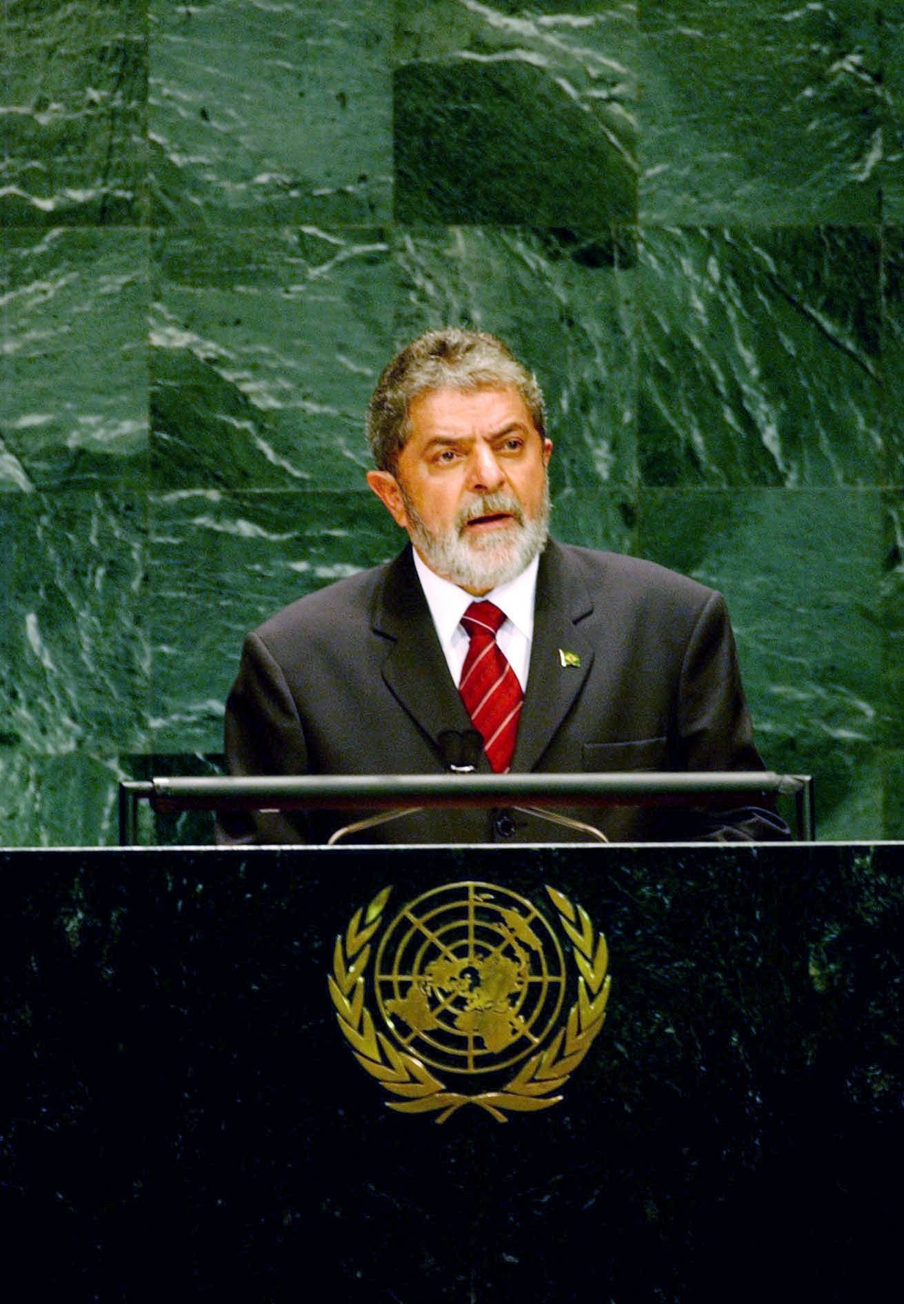Lula discursa na Assembleia Geral da ONU, em 2003. — Foto: Ricardo Stuckert / 23.09.2003