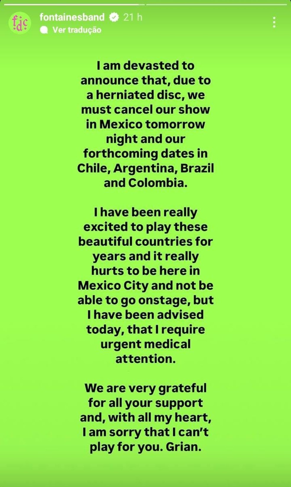 Fontaines D.C. anuncia cancelamento de show no Lollapalooza 2025