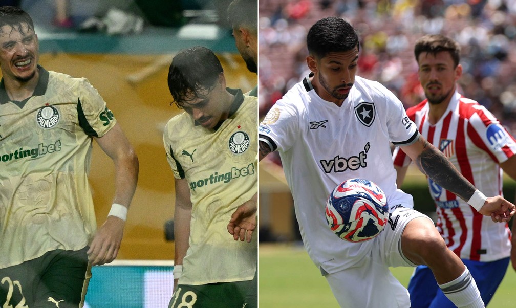 Palmeiras arrancou empate com o Inter Miami e o Botafogo perdeu para o Atlético de Madrid — Foto: CHANDAN KHANNA / AFP e Harry How/Getty Images/AFP