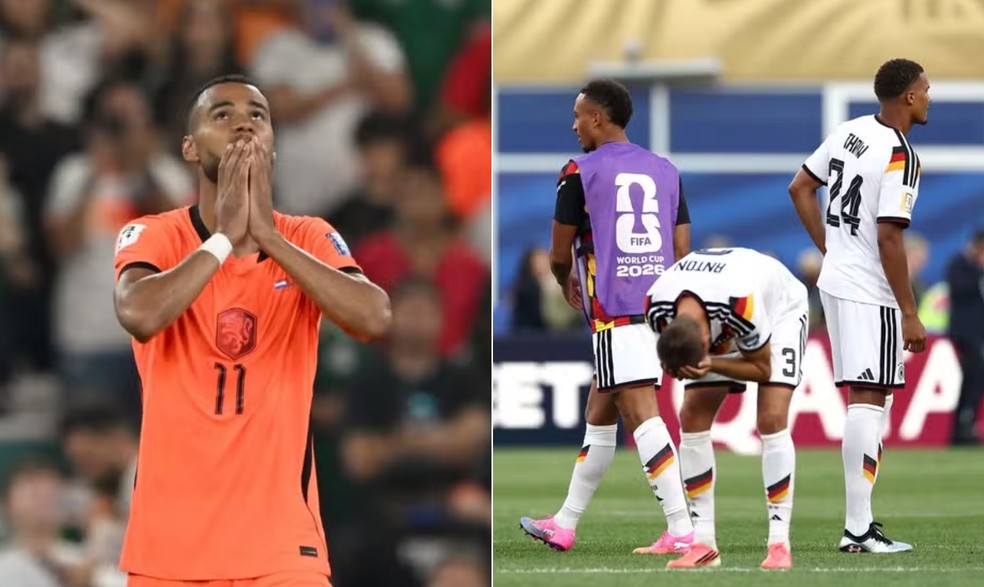 Holanda e Alemanha caíram na segunda fase da Copa do Mundo — Foto: CARL DE SOUZA / AFP e Megan Briggs / GETTY IMAGES NORTH AMERICA / Getty Images via AFP