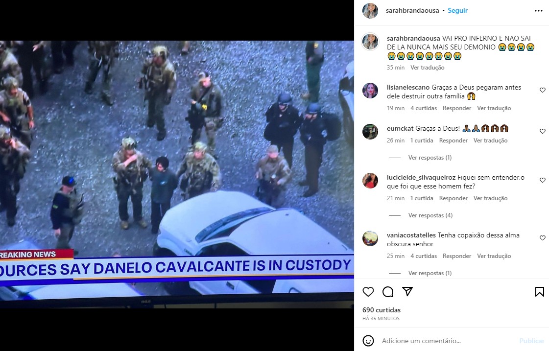 Sarah Brandão, irmã de vítima morta por Danilo Cavalcante, celebra prisão do fugitivo — Foto: Reprodução/Instagram