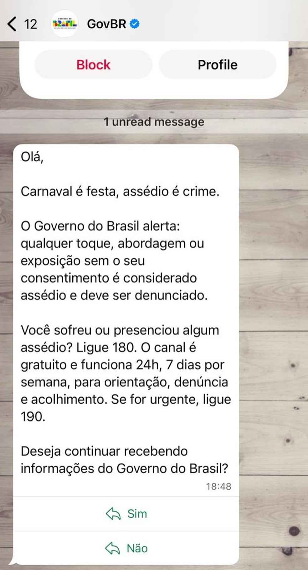 Mensagens do Gov.br foram enviadas por WhatsApp nesta quinta-feira — Foto: Reprodução