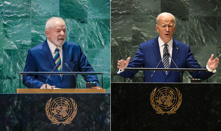 Presidente Luiz Inácio Lula da Silva e o presidente dos EUA, Joe Biden, discursam na ONU