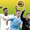 Vinícius Júnior, Jude Bellingham, Kylian Mbappé e Phil Foden estão entre os favoritos para levar os prêmios de melhor do mundo - Editoria de Arte