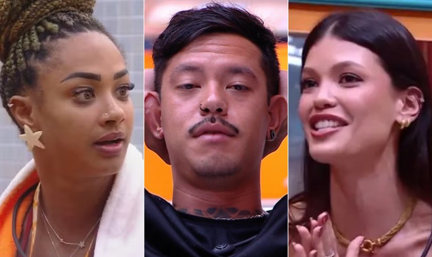 Da esquerda para a direita, Aline, Gabriel e Vitória Strada: participantes estão no paredão do BBB 25