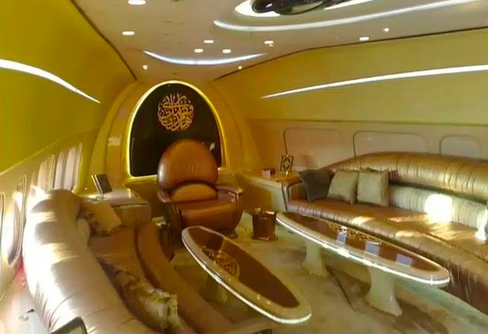 Interior do avião utilizado pelo Al-Hilal — Foto: Reprodução