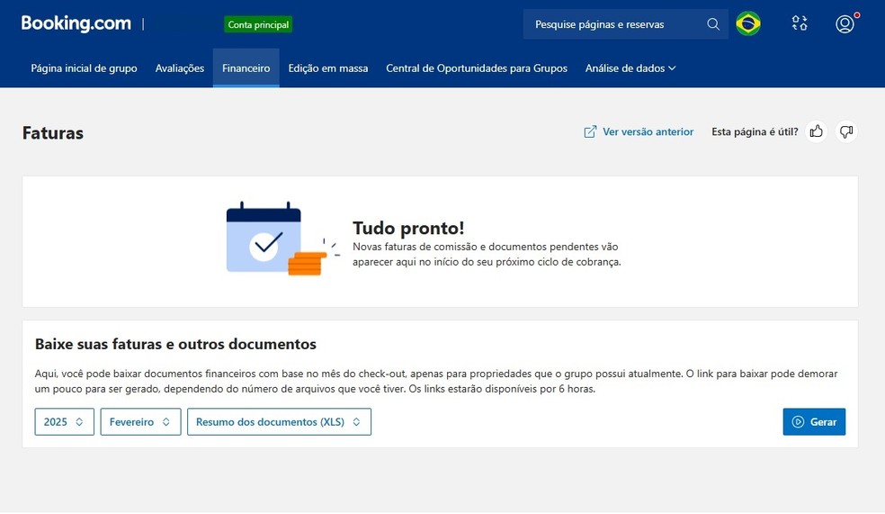 Página de rendimentos da Booking — Foto: Reprodução