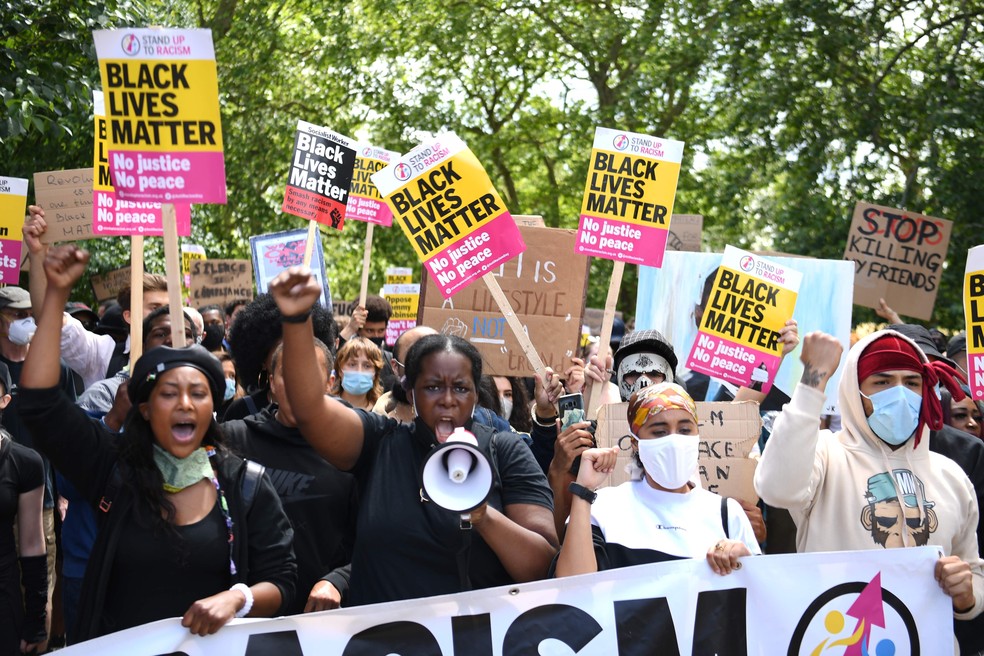 Manifestação do Black Lives Matter em Londres, em 2020 — Foto: DANIEL LEAL-OLIVAS / AFP