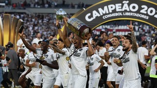 Time do Botafogo leva a taça de campeão da Libertadores da América — Foto: ALEJANDRO PAGNI / AFP
