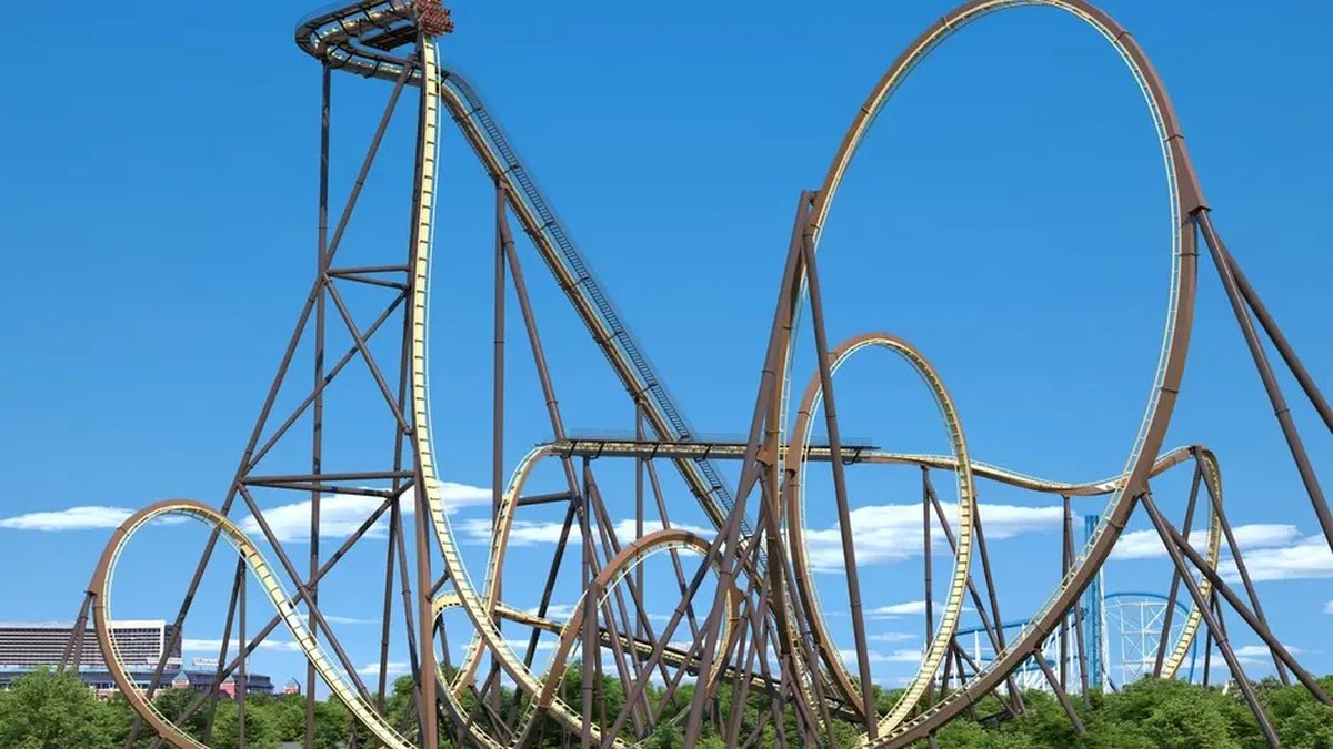 Parque nos EUA anuncia montanha-russa inédita com 94 metros de altura, queda de 95 graus e velocidade máxima de 140 km/h; conheça