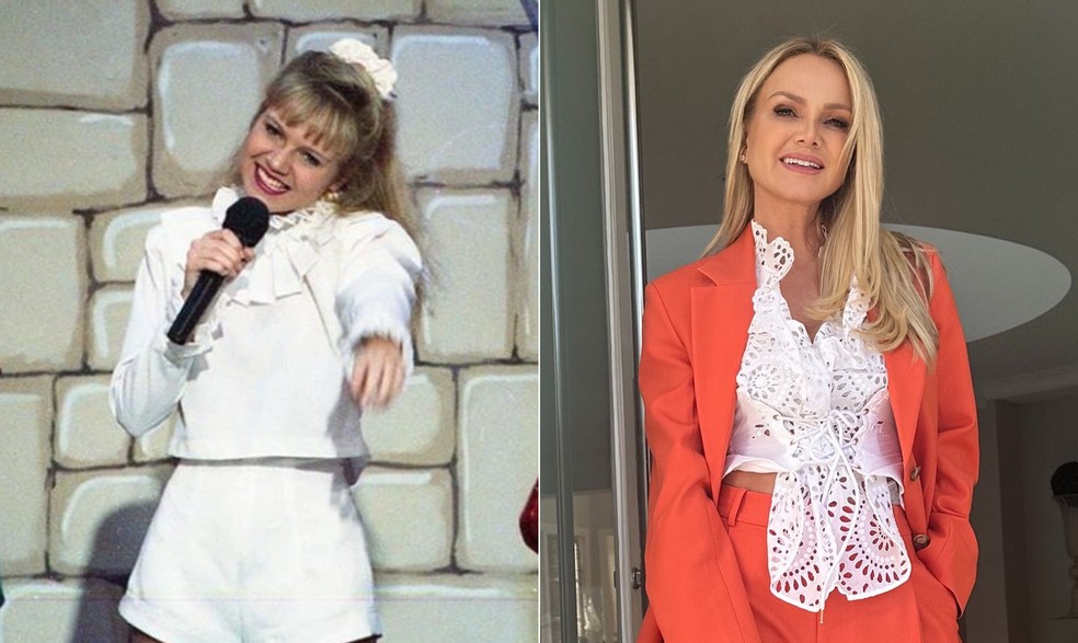 Eliana quando apresentava o infantil 'Festolândia', no SBT, e atualmente — Foto: Reprodução