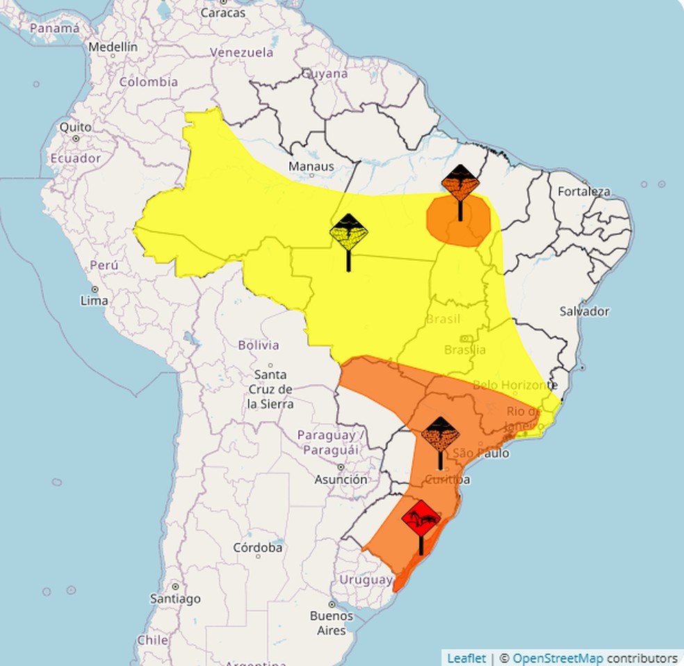 Previsão do tempo para quarta-feira, 10 de dezembro — Foto: Reprodução / Inmet