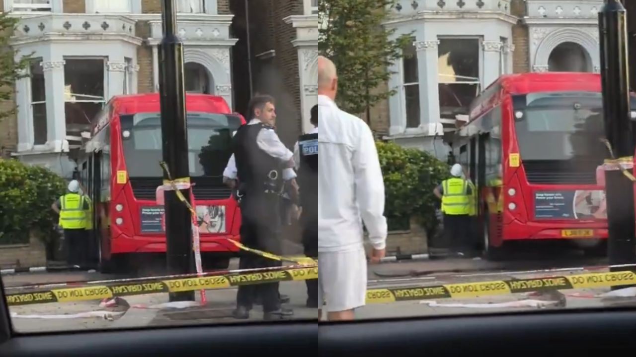 Ônibus de Londres invade casa e destrói fachada em bairro nobre