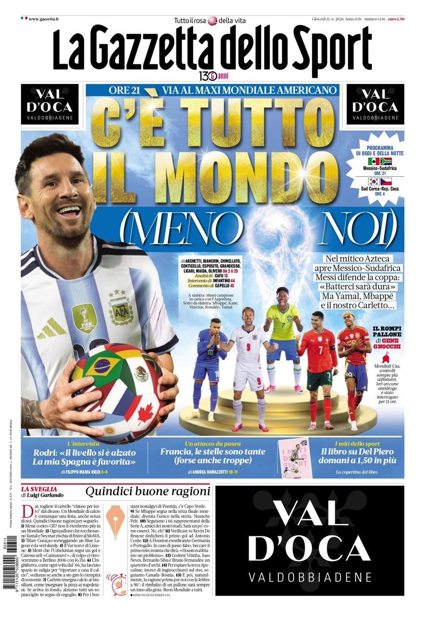 Sem Azzurra, jornal italiano desabafa na abertura da Copa do