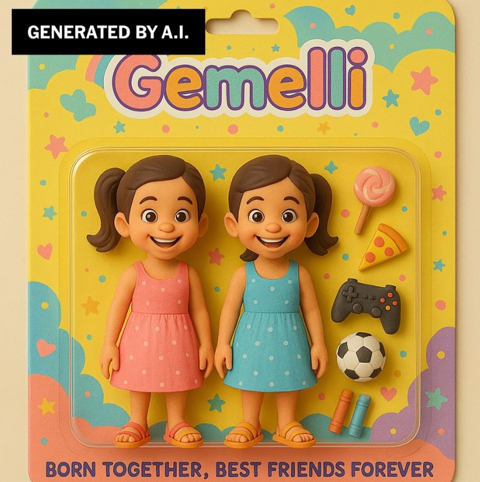 Pai pede ao ChatGPT para criar versão em boneca de suas filhas, e a ferramenta de IA cria'Gemelli: Born Together, Best Friends Forever' — Foto: Chat GPT via The New York Times