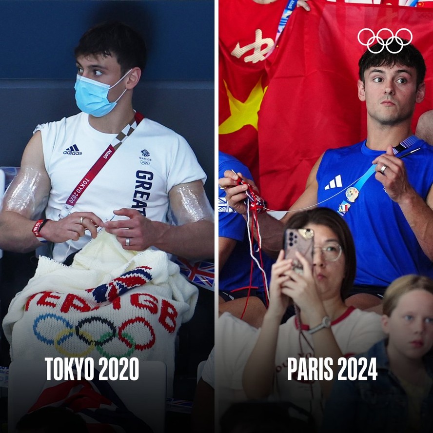 Ele voltou: medalhista olímpico Tom Daley faz tricô nas arquibancadas ...