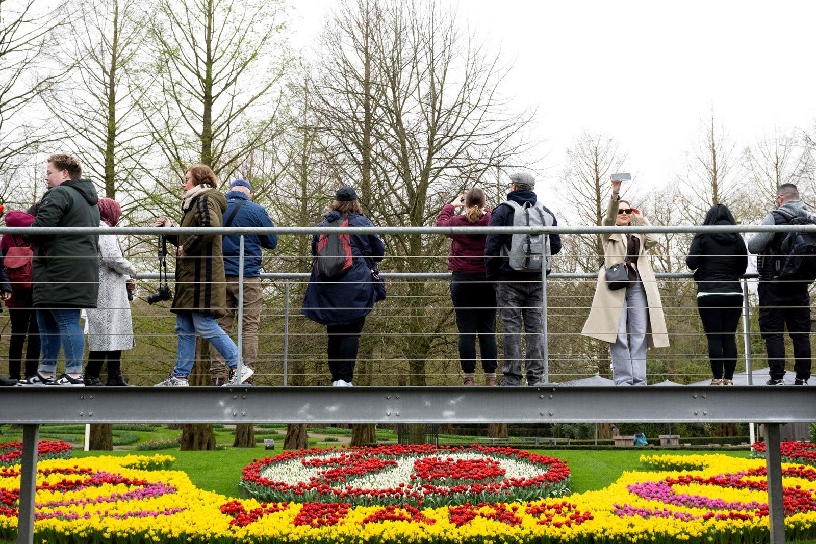 Visitors observe the gardens in celebration of the 75th anniversary of Keukenhof Gardens in Lisse, near Amsterdam, Netherlands. — Photo: Nick Gammon/AFP