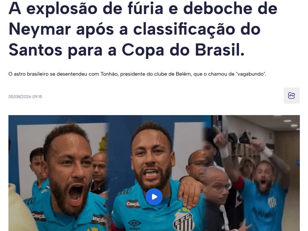 Tyc Sports, da Argentina, repercute confusão envolvendo Neymar — Foto: Reprodução / TyC Sports