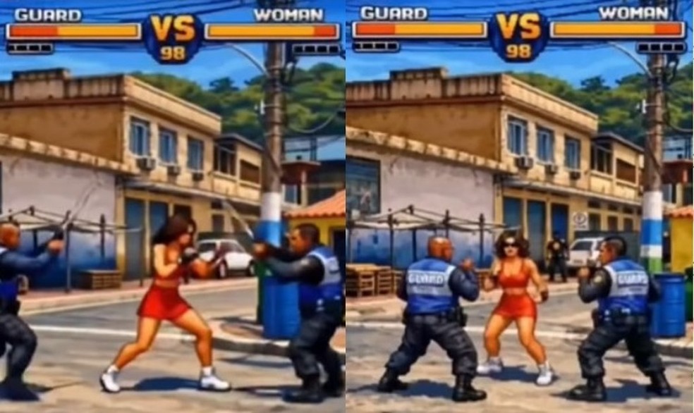 Vídeo de luta em Japeri ganha versão em estética de fliperama — Foto: Reprodução/Instagram