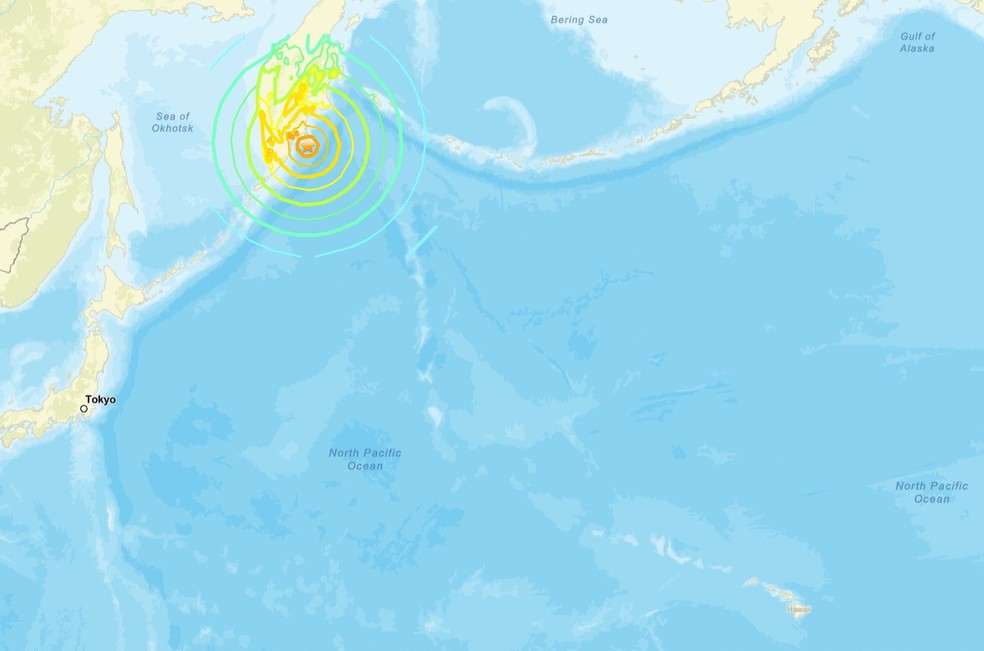Epicentro do terremoto de magnitude 8,8 que atingiu o extremo leste da Rssia em 30 de julho de 2025  Foto: Agustin PAULLIER / US Geological Survey / AFP
