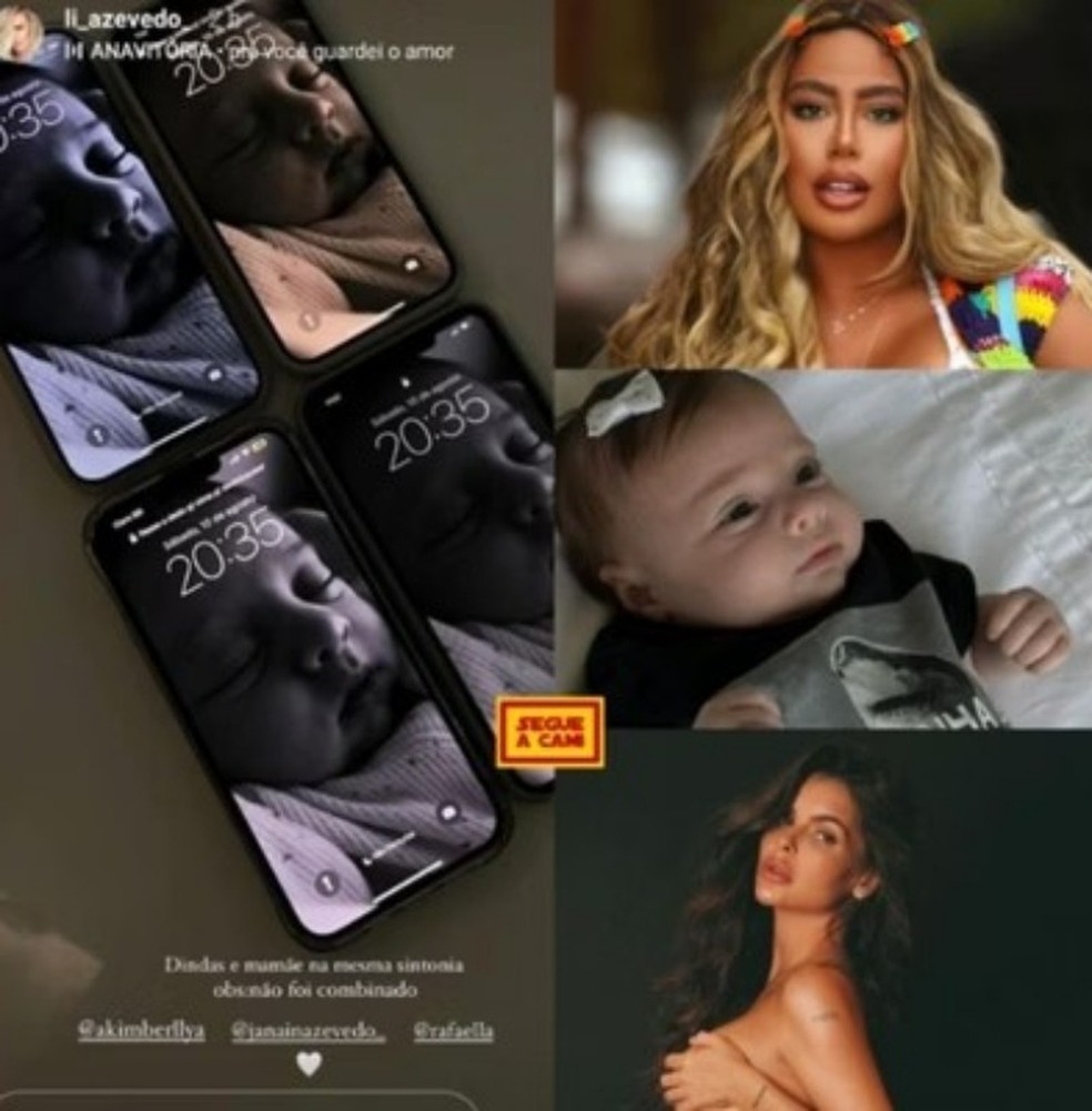 Rafaella, irmã de Neymar, usa foto de Helena no celular e web aponta: 'sobrinha preferida'