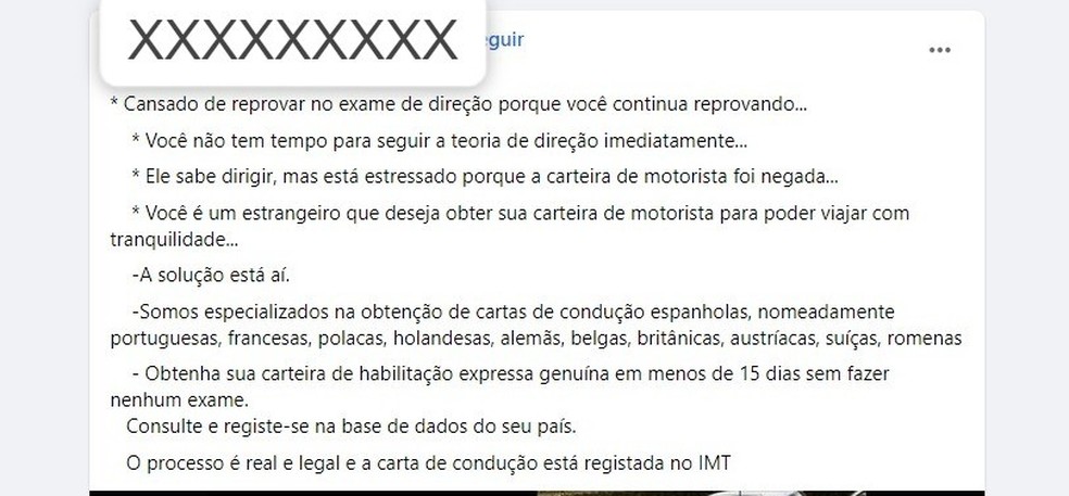 Carteira de motorista portuguesa à venda — Foto: Reprodução