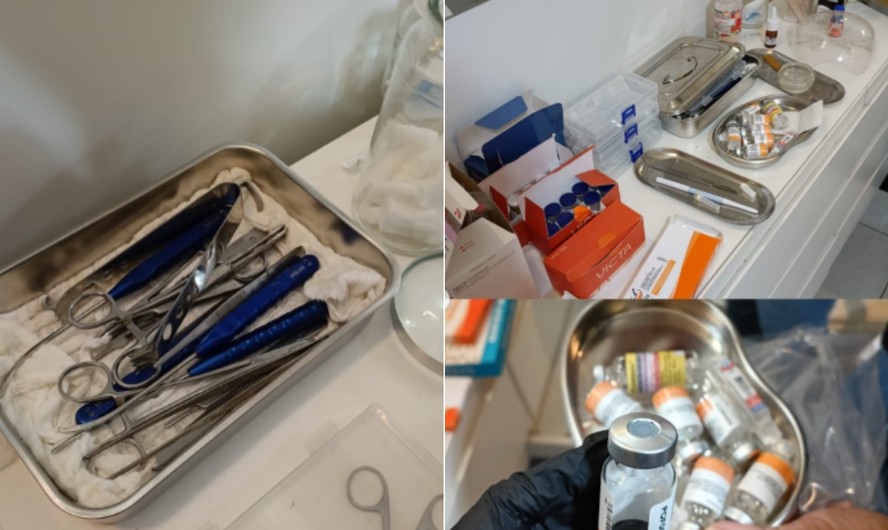 Polícia Civil encontrou medicamentos vencidos, produtos hospitalares, aparato cirúrgico, receituários em branco e substâncias sem registro na Anvisa no estabelecimento