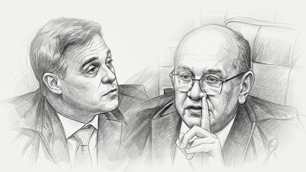 Gilmar e Mendonça discutem em sessão no STF, e decano afirma que colega adotou condução 'político eleitoral ' — Foto: Arte O GLOBO/ Fotomontagem com uso de IA