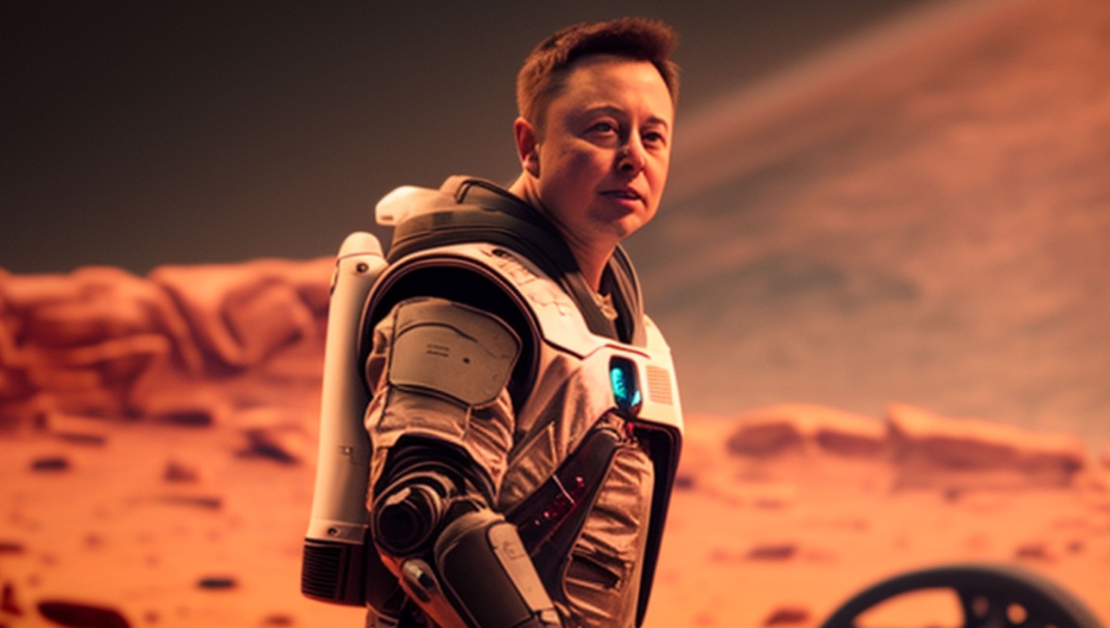 O empresário Elon Musk em Marte — Foto: Midjourney