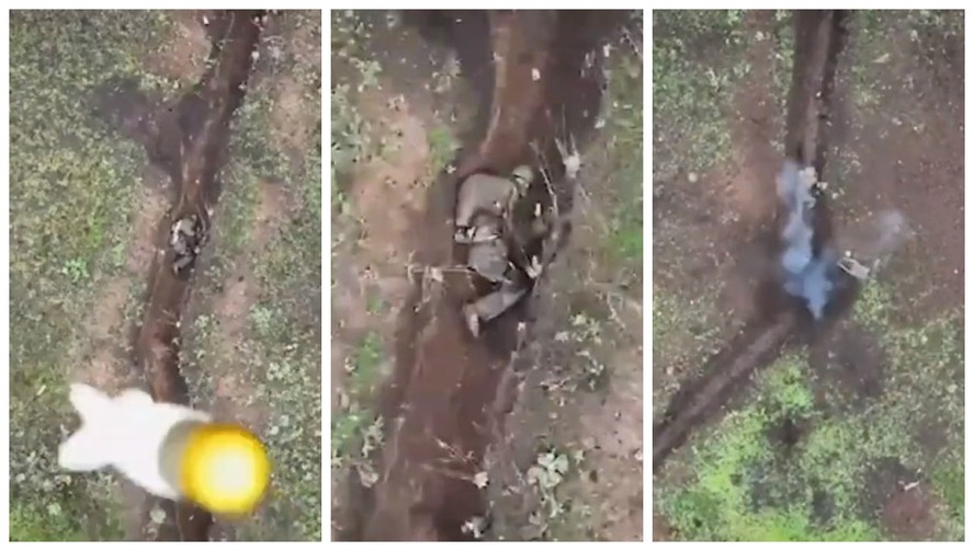 Soldado russo escapa de três granadas disparadas por drone ucraniano; vídeo