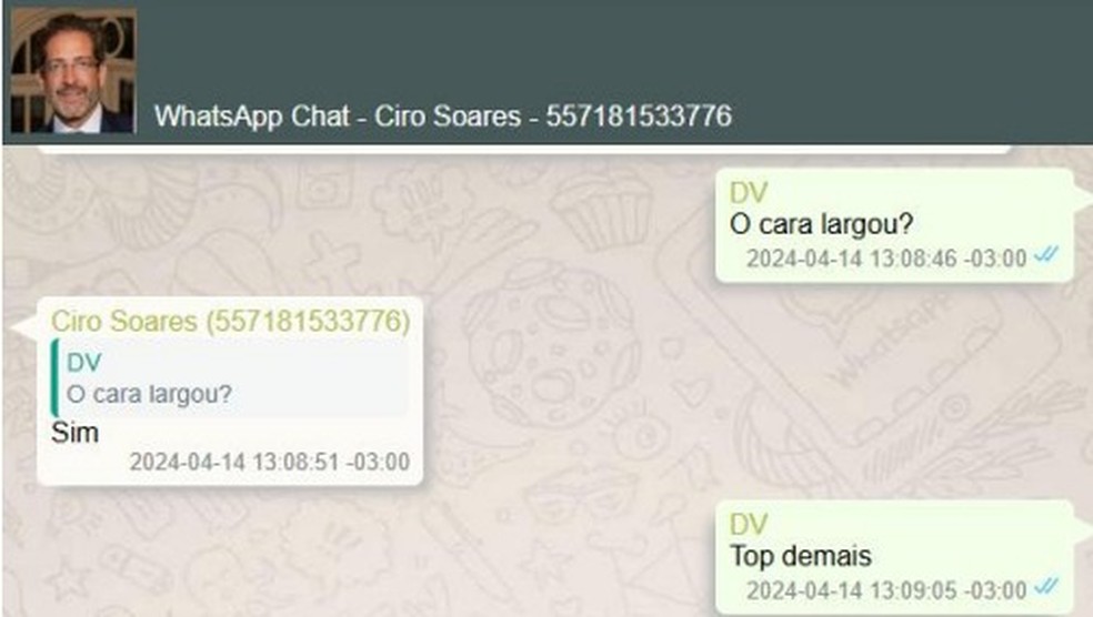 Ciro informa a Vorcaro sobre desistência de candidato em favor de Jarbas Soares na disputa pela presidência do Conselho Nacional dos Procuradores-Gerais do Ministério Público dos Estados e da União — Foto: Reprodução