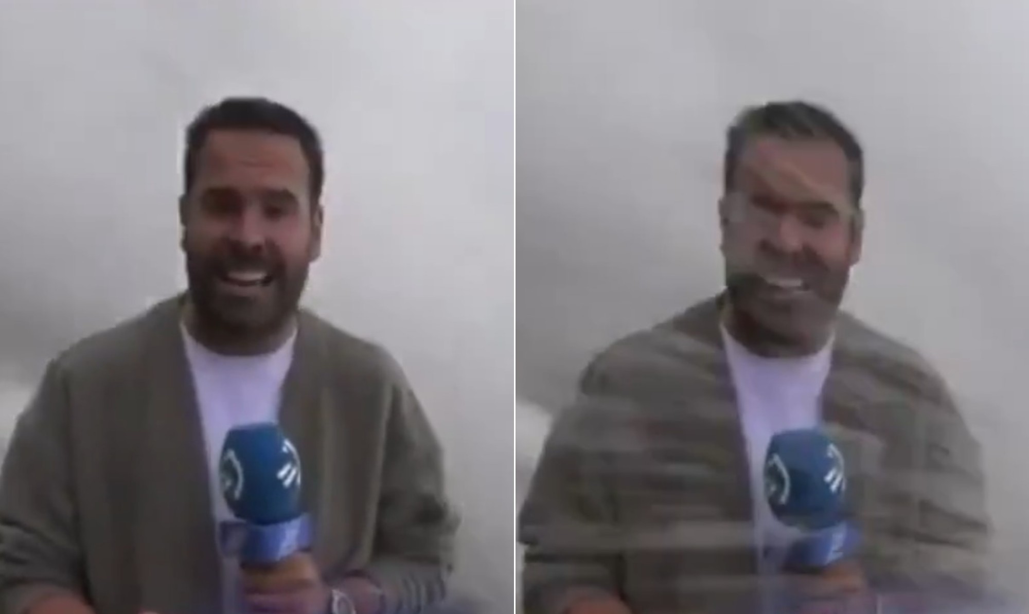 Onda gigante atinge repórter ao vivo durante cobertura de temporal na Espanha; veja vídeo
