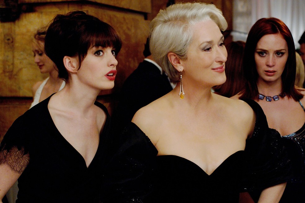 Anne Hathaway, Meryl Streep e Emily Blunt em "O diabo veste Prada" — Foto: Divulgação