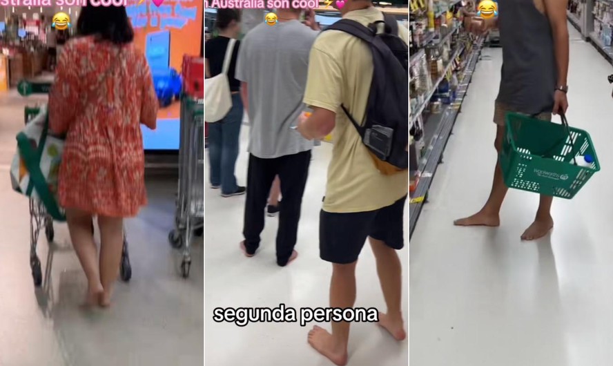 No vídeo, pessoas são 'flagradas' andando descalças em locais públicos, como shopping e mercado
