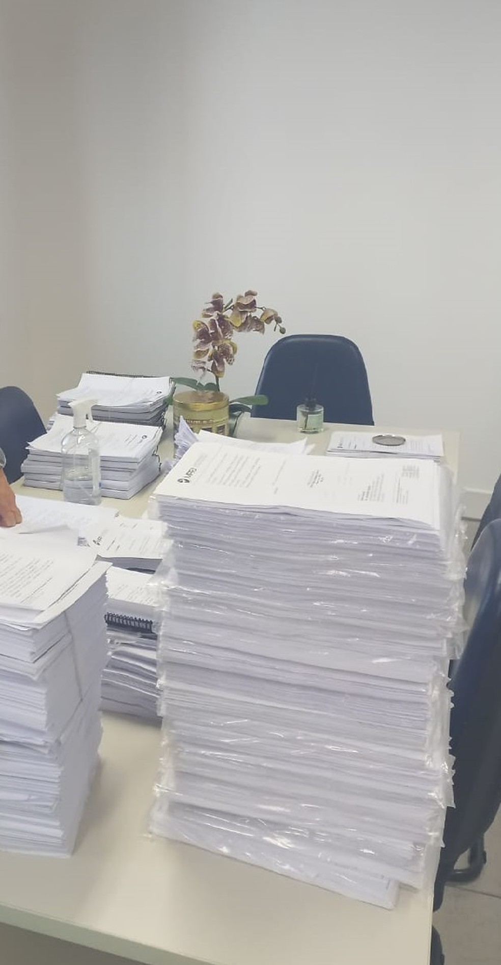 Pilhas de papel com respostas das regionais enviadas ao MP — Foto: Divulgação