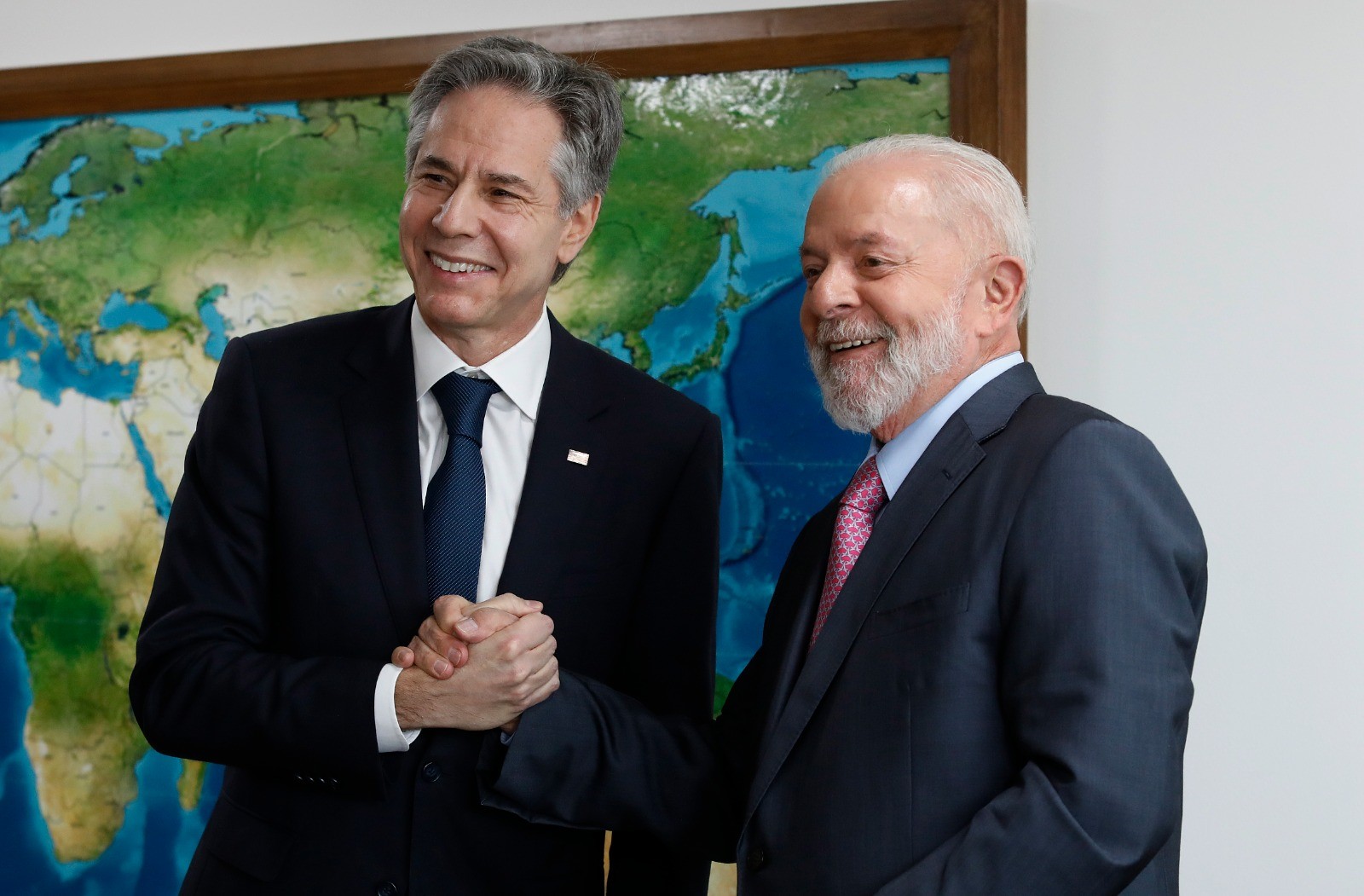 Lula e Blinken durante encontro no Palácio do Planalto — Foto: Cristiano Mariz/ Agência O Globo