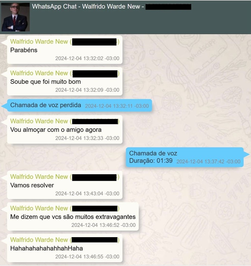 Diálogo entre Walfrido Warde e Vorcaro com impressões sobre encontro com Lula — Foto: Reprodução