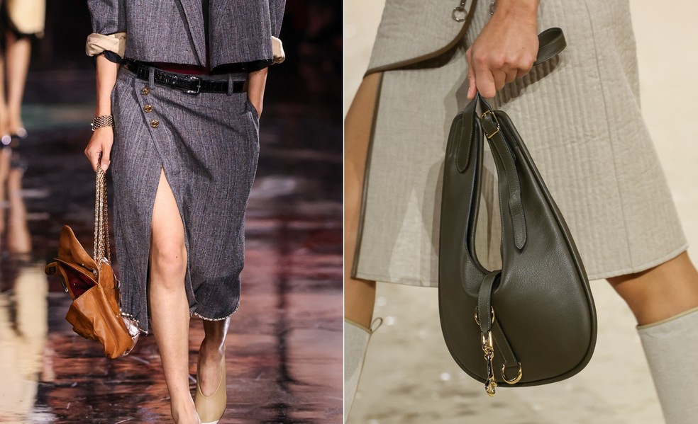 Bolsas da coleção de verão da Chanel e Hermès, respectivamente — Foto: Getty Images