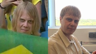 Yuri Torsky ficou conhecido como 'O Feiticeiro do Hexa' na Copa de 2018, na Rússia, quando surgiu segurando a bandeira do Brasil com esse olhar expressivo— Foto: Reprodução