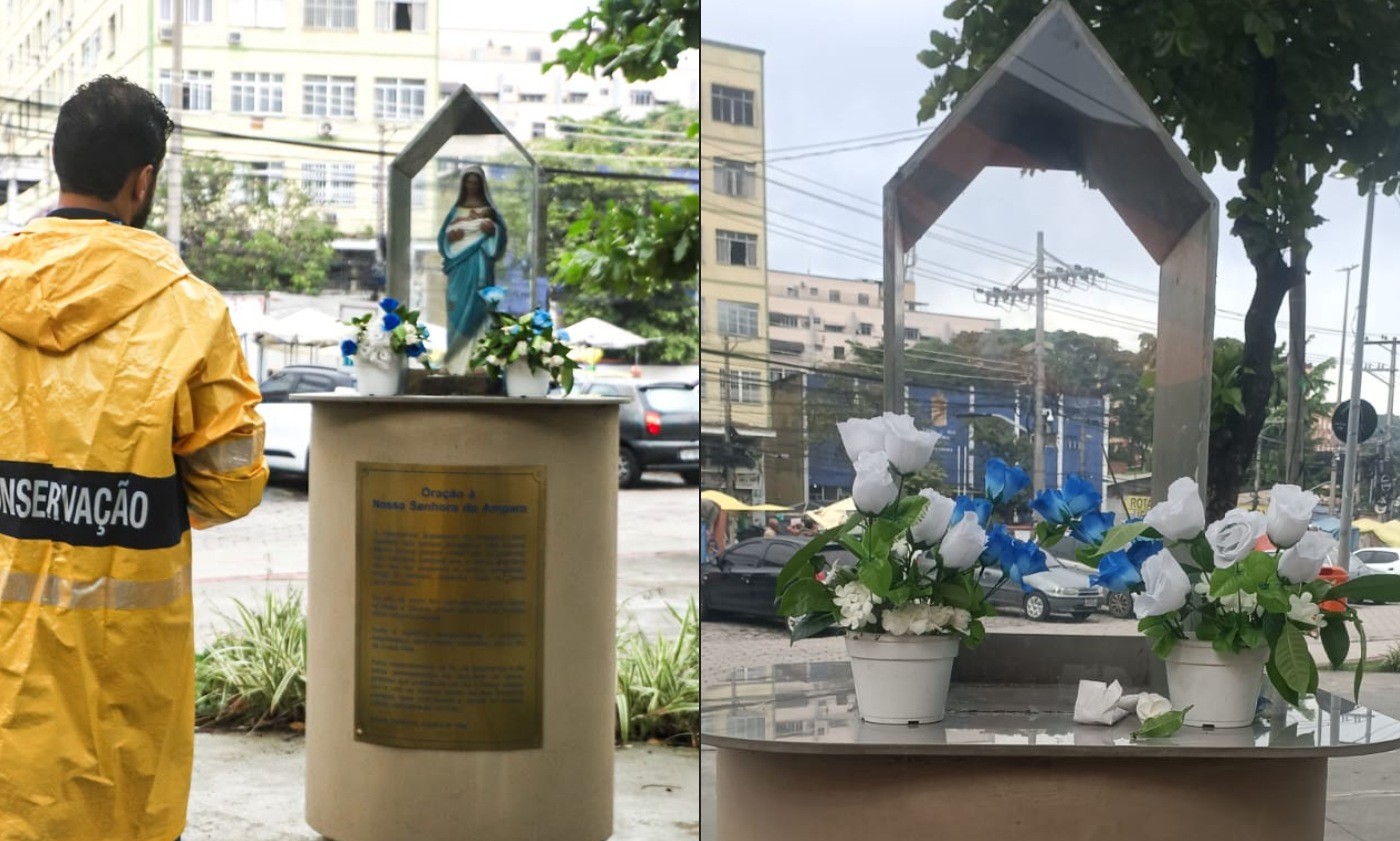 Altar de Santa é depredado em praça na Zona Norte do Rio