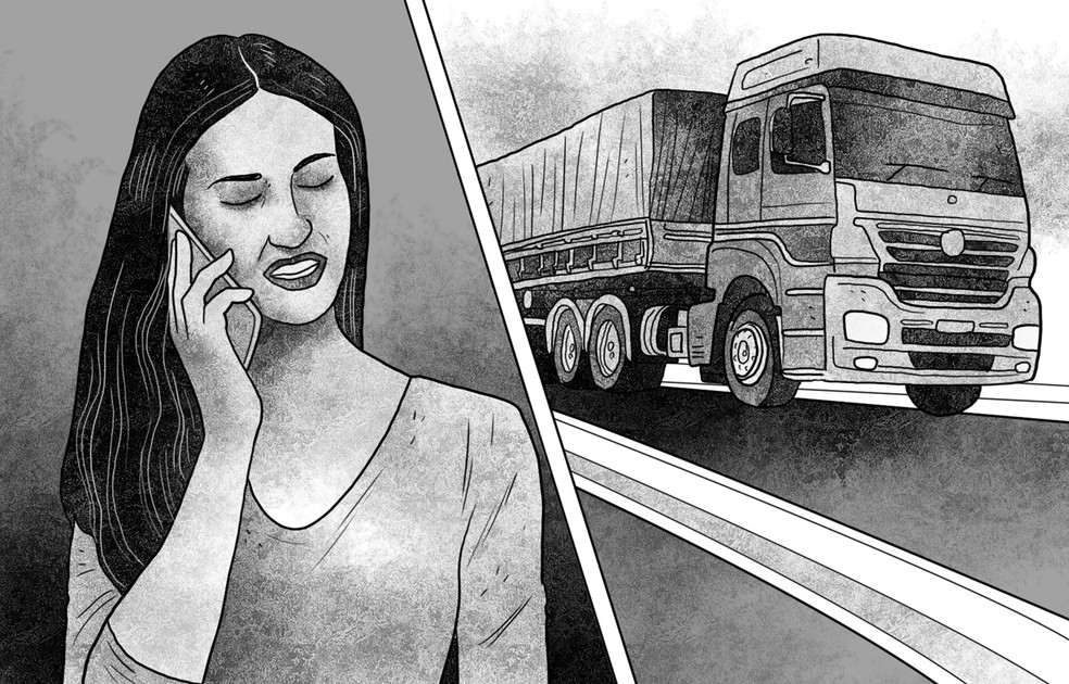 Na noite de sexta-feira, mãe e filhas fazem o último contato com o pai, que é caminhoneiro e viajava a trabalho — Foto: Editoria de Arte / O Globo