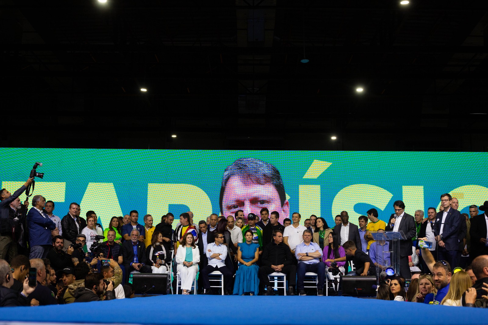 Republicanos oficializou na manhã deste sábado, durante convenção do partido na capital paulista, a candidatura de Tarcísio de Freitas ao governo de São Paulo. — Foto: Maria Isabel Oliveira