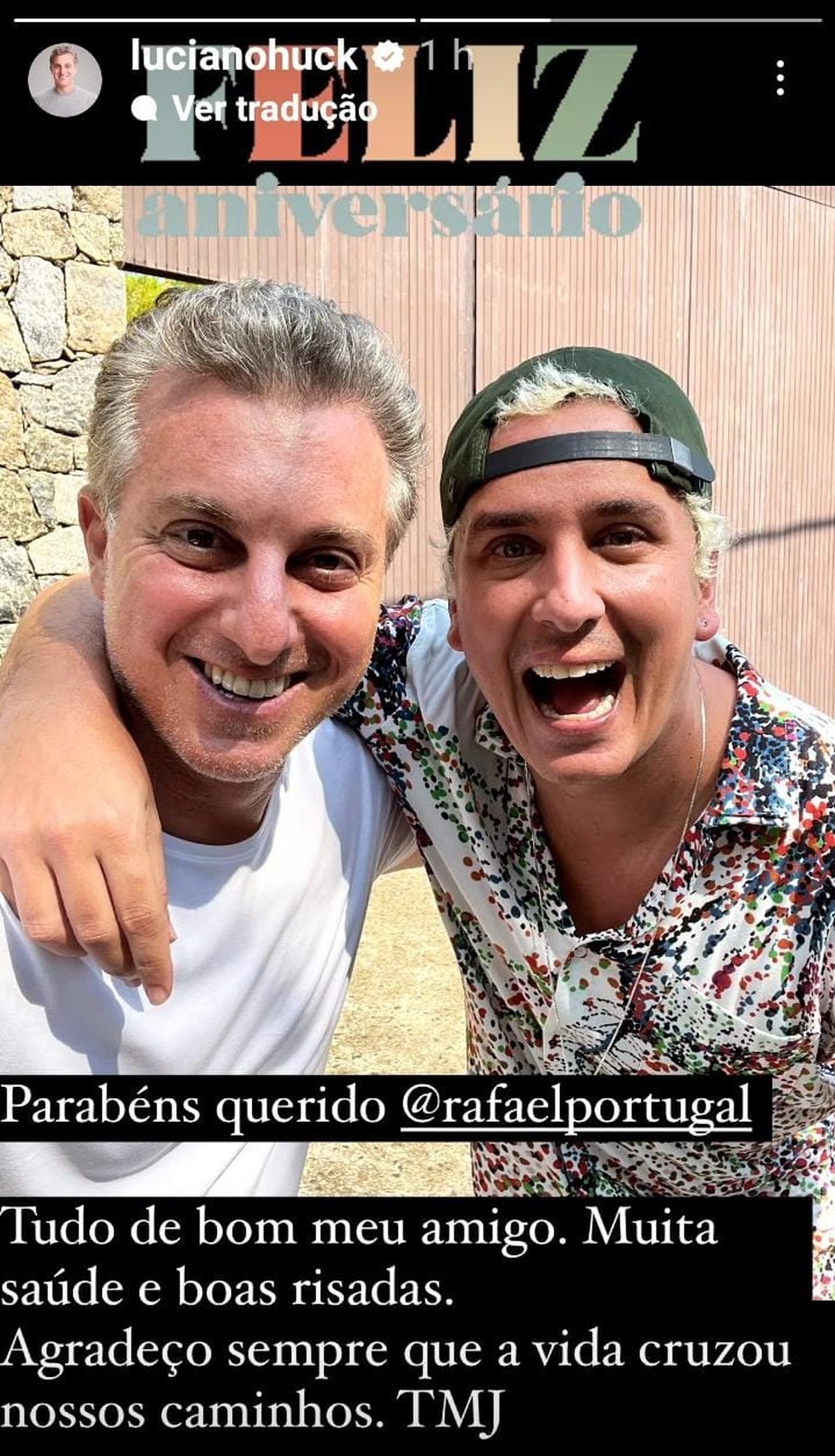Luciano Huck publica mensagem de feliz aniversário para Rafael Portugal — Foto: Reprodução/Redes sociais